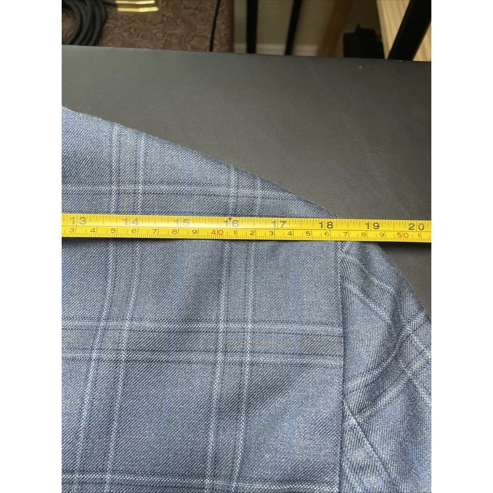HART SCHAFFNER MARX 42R Wool Blue Gold Windowpane Blazer, Pocket sown shut